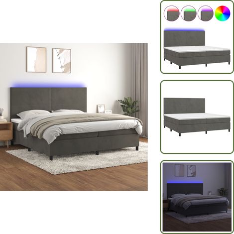 Cama de terciopelo - vidaXL Cama box spring colchón y LED terciopelo gris oscuro 200x200 cm - Cama de muelles ensacados