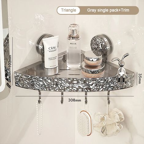 (Noir 3-M) Étagère de rangement de salle de bain transparente et légère, fixation murale luxueuse, non perforée, ventouses puissantes (1/5)