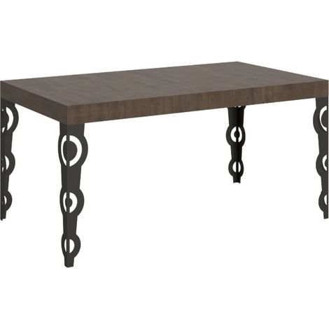Table rectangulaire extensible orientale 6 à 14 personnes L 180 à 284 cm bois foncé et pieds métal anthracite Kazay (1/5)