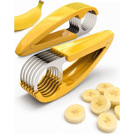 Coupeur de banane, ABS + coupeur de fruits et légumes en acier inoxydable, banane, fraise, raisin (paquet de 2) (1/5)