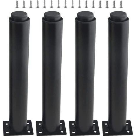 (25-42 cm, black) Set of 4 adjustable, sturdy metal furniture legs for tables, beds and sofas