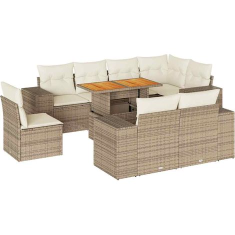 Maison Exclusive - Salon de jardin avec coussins 9 pcs beige résine tressée (1/5)