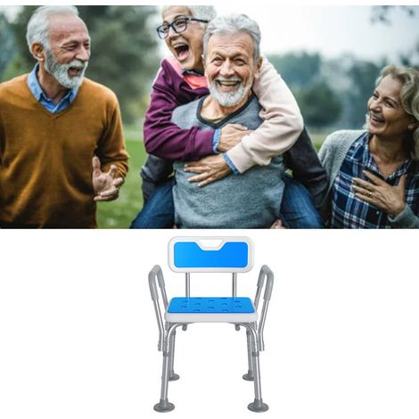 Chaise de douche adaptée aux personnes âgées, tabouret de salle de bain antidérapant en alliage d'aluminium avec pieds larges et coussin d'assise. (1/5)