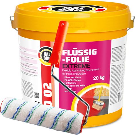 HALBAU Flüssigfolie Extreme Badabdichtung Dichtmembran Dichtfolie + Farbroller 25cm D02 - 20KG (1/5)