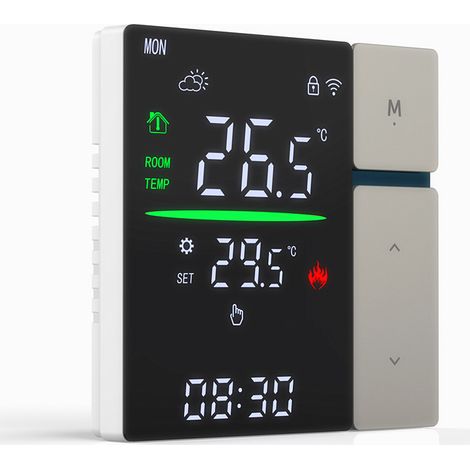 Intelligenter Thermostat ohne WLAN – Programmierbar für Gastherme/Warmwasserbereiter/Pumpe (Wassersystem), Touch-Bedienung, Kindersicherung, LED-Anzeige, Grau