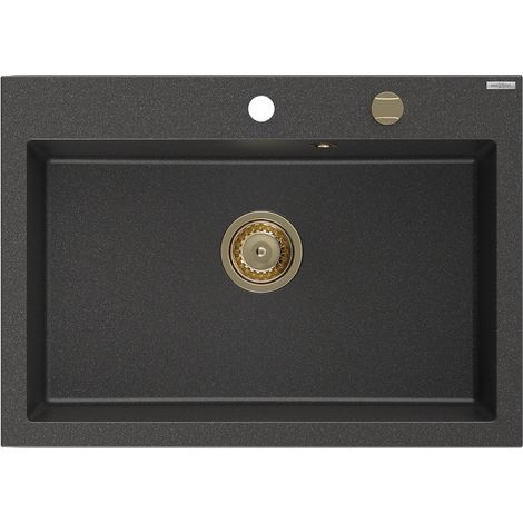 Mexen Elix évier en granit 1 bac 700 x 500 mm, noir moucheté, siphon doré - 6526701005-76-G (1/5)