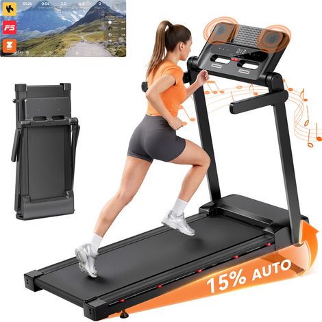 Tapis de Course FT54 Pliable Avec Écran LED - Contrôle Tactile - Vitesse 14 km/h - App FitShow - Inclinaison Auto15% - 12 Programmes