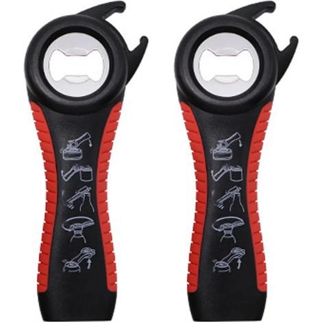 Abridor de vidrio de goma para manos débiles Abridor de botella de vidrio para personas mayores con artritis, abridor de vidrio 2 en 1, negro y rojo (1/5)