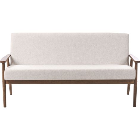 Divano da salotto a 3 posti intessuto e struttura in legno beige e marrone scuro Esrum (1/5)