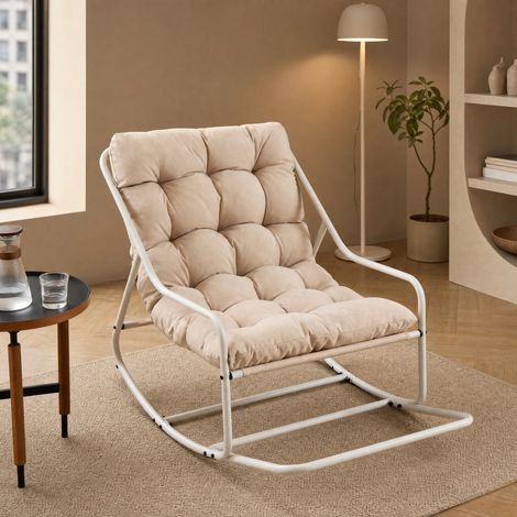 Poltrona a dondolo 75 x 116 x 82 cm in acciaio verniciato a polvere beige HAVRYA (1/5)