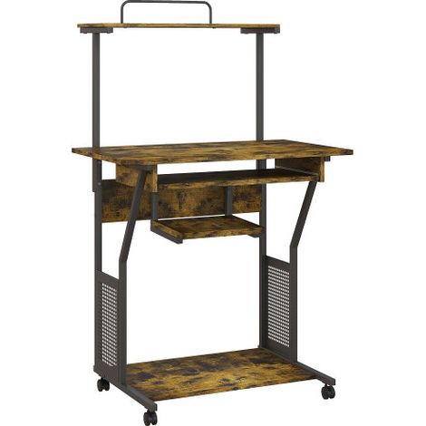 Brown and Black Multi-Storage Work Desk with Sliding Keyboard Tray for Efficient Workspace Organization