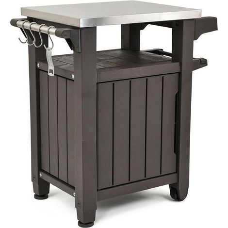 Keter – Table basse en résine – Dimensions 70x54x90 cm – Traitement anti-UV – Avec 2 roues pour déplacement facile – Plan de travail inox 304 (1/10)