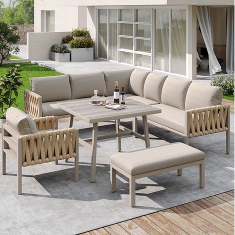 divano seduta set giardino beige con tavolo OKMYHOME (1/5)