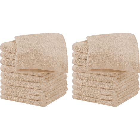 Set 18 Pezzi Lavette Asciugamani Viso Mani 100% Cotone 490 Gsm 30x30 Cm Bagno Bidet Vari Colori Morbide Assorbenti Asciugamano Spugna Ospite Caffelatte - 30x30 cm (1/5)