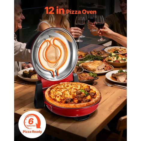 Four à Pizza Électrique 305 mm, Cuiseur à Pizza 1200 W, avec Pierre en Cordiérite, 5 Modes de Contrôle de la Température, Hublot po… (1/5)