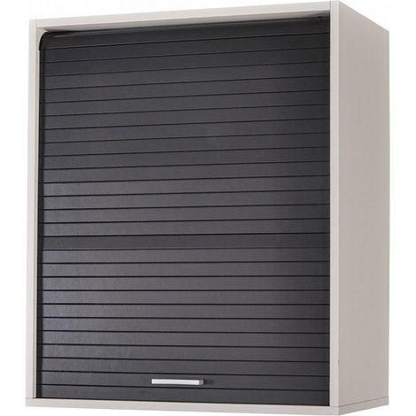 Les Tendances – Meuble haut de cuisine blanc avec rideau noir – Dimensions 60 x 72 cm – 2 tablettes réglables – Panneaux mélaminés E1 (1/3)
