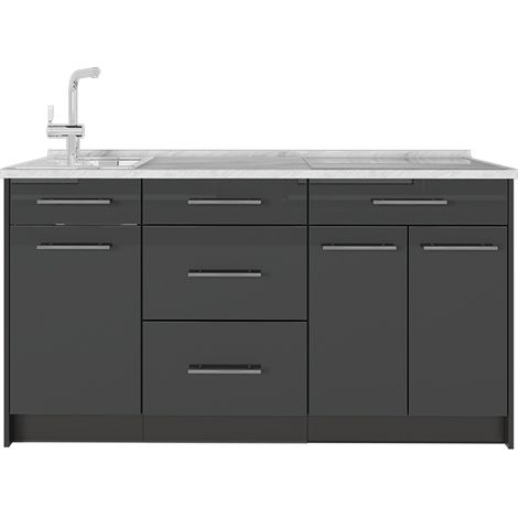 Cucine componibili piccole Fame-Line, Antracite lucido/Antracite, 150 cm, PL Marmo, Vicco (1/5)