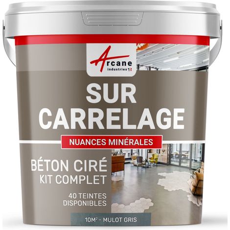 Béton ciré sur carrelage, cuisine, salle de bain, mural, sol, plan de travail, décoratif, revêtement, douche, kit - 10 m² (en 2 couches) Mulot Gris - ARCANE INDUSTRIES