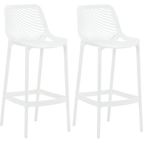 Set di 2 sgabelli da bar con schienale in plastica bianca per uso esterno altezza seduta 75 cm 100006207
