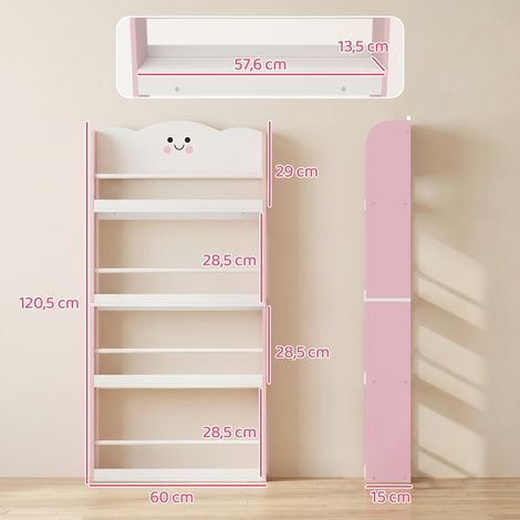 Kinderbücherregal mit 4 Etagen, Wandmontiertes Bücherregal für Kinderzimmer, Spielzimmer, Wohnzimmer, Rosa (1/5)