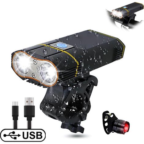 Faro delantero recargable por USB para bicicleta de montaña, luz para bicicleta, luz brillante para ciclismo nocturno (1/5)