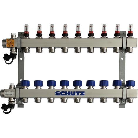 SCHÜTZ colector tipo Komfort 90-3 para 9 circuitos, acero inoxidable, longitud 520 mm, 3053417
