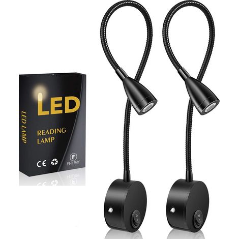 2 Pack Lampe de lecture , LED Lampe de lecture murale Lit Lampe , Cygne Lumière 3W , 3000K Blanc Chaud Lampe de Lecture (1/4)