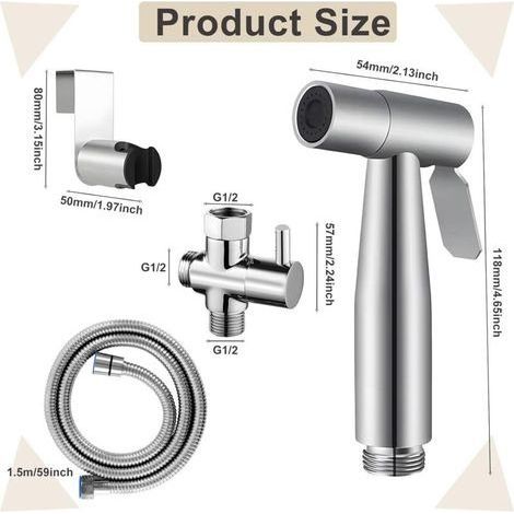 Bidet-Sprühset aus Edelstahl, Handbrause mit 1,5 m Schlauch und Halterung, Komplettes WC-Sprühset, Handbrause für die persönliche Hygiene (1/4)