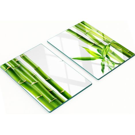 Juego de tablas de cocina de vidrio templado con dise帽o de bamb煤, 2 x 40 x 52 cm.