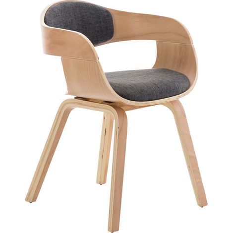 Silla de oficina de visita sin ruedas en tela y madera, diseño retro y máximo confort, natural y gris claro BUR10542