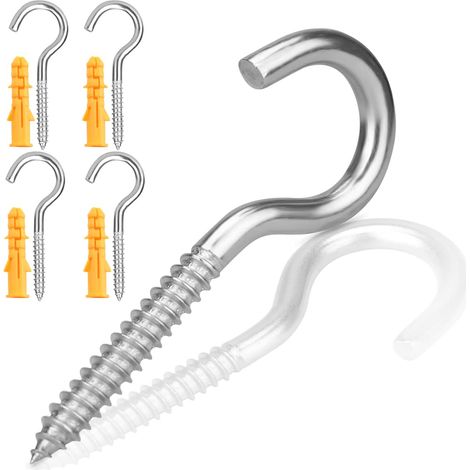 Lot de 4 crochets à visser en acier inoxydable 304, 48 mm, crochets de corde à linge robustes pour poteau de clôture, support mural, vis avec bouchons en plastique pour maison, bureau (1/5)