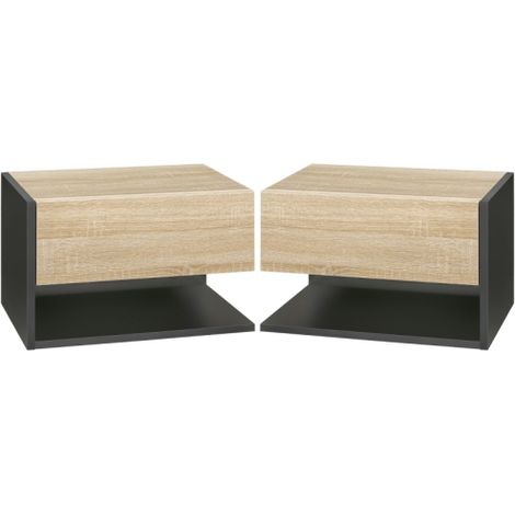 Set of 2 Floating Bedside Tables,Wall-Mounted Nightstand with Drawer and Open Shelf,Modern Oak Tone Bedside Cabinets for Bedroom,46x30x30cm