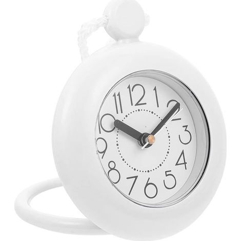 BelleRise - Horloge de salle de bain suspendue, blanche, résistante à l'eau, avec cordelette. Petite horloge numérique sans pile. (1/5)