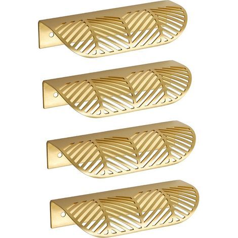 4 Pcs Poignée de Tiroir Forme de Feuille 117mm Poignées de Meubles en Laiton Massif pour Salon Cuisine Chambre avec Vis (1/5)