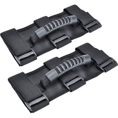 2 Pieces Car Roof Handle Automatic Modified Handle with PVC Handle Replacement Automatic Roof Handle Strap for Wrangler, Black (1/5)
