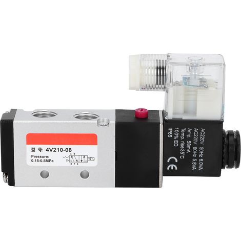 Électrovanne pneumatique 5 voies en alliage d'aluminium à 2 positions - Équipement de tuyauterie pneumatique (220 V) (1/5)