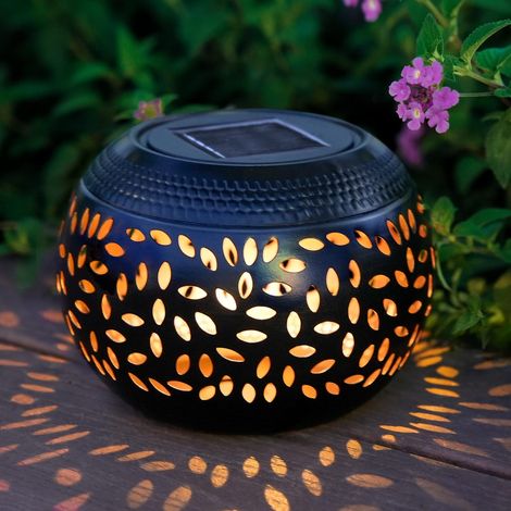 Lampe solaire d'extérieur en fer, lampe de jardin ajourée imitation céramique, lanterne paysagère