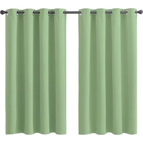 Lot de 2 rideaux à œillets — Vert sauge (Isolants, thermiques, occultants) — Adaptés aux chambres, cuisines et salles de bain — 70 cm x 100 cm (1/5)