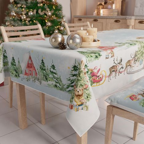 Nappe de Noël Anti-Taches Carrée, Couvre-Table, Cuisine, Motif Snow X4 Places (140 x 140 cm) 100% fabriquée en Italie (1/5)