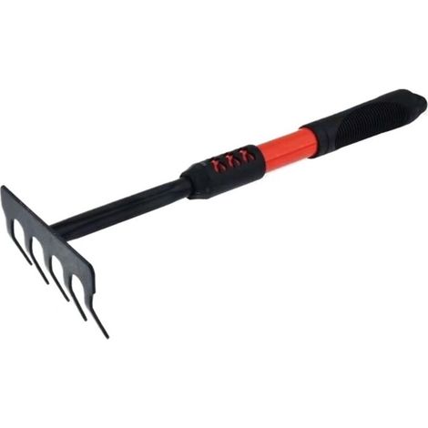 Râteau de Jardinage Manche Ergonomique – 5 Dents en Acier, Rouge/Noir