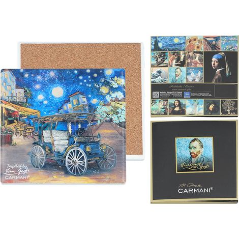 Posavasos de cerámica redondo de Carmani, inspirado en las pinturas de Van Gogh. (1/3)