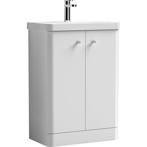 Balterley Flashbrook Modern Bathroom Floor Standing 2 Door Vanity Unit Basin, Gloss White, 605mm (1/5)