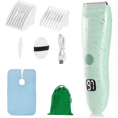 Tondeuse à Cheveux Électrique, Machine à Couper les Cheveux Sans Fil Étanche et Rechargeable, 2 Peignes de Guidage, Avec Lame en Céramique de Sécurité, avec Écran LCD (Vert) (1/5)