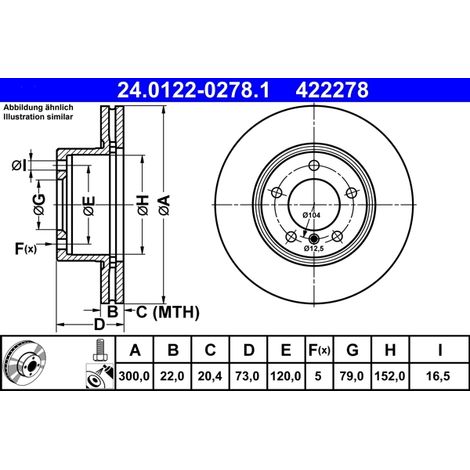 Lot de 2 Disques de frein ATE 24.0122-0278.1 BMW 34 11 6 792 217