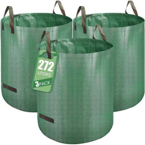 Lot de 3 sacs de jardinage, sacs de déchets verts, autoportants 272l, big bag avec poignées, étanche, pliable et réutilisable, sac de jardinage
