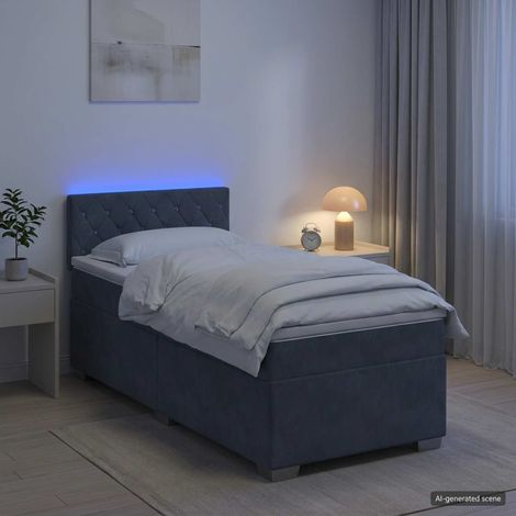 Cama con Base Tapizada, Colchón y Luz LED Gris oscuro (1/5)