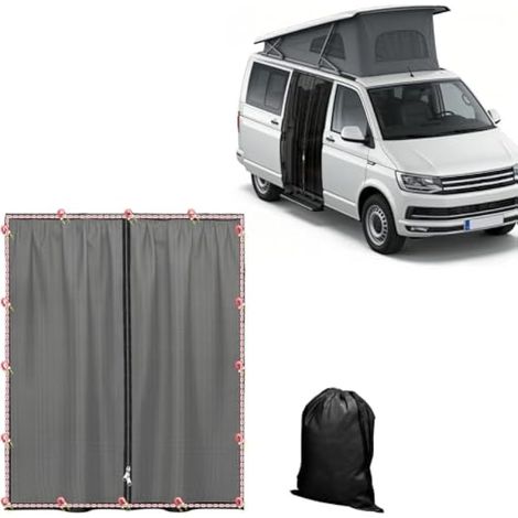 Moustiquaire pour fourgonnette avec magnétisme pour VW T5 T6, moustiquaire magnétique à protection solaire pour porte coulissante de voiture, moustiquaire à mouches pour fourgonnette noire (1/5)