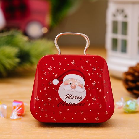 Mini boîte de rangement en fer blanc avec poignée, design exclusif Noël modèle A. Solide et durable, idéale pour ranger bonbons, biscuits et petits cadeaux, parfait pour décoration festive et cadeau e (1/5)