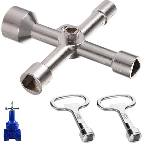 Lot de 3 clés triangulaires pour poubelles, clés universelles pour armoire de commande, clés carrées et clés de robinet, clés triangulaires multifonctionnelles, clés cruciformes à 4 pans pour plombier (1/5)
