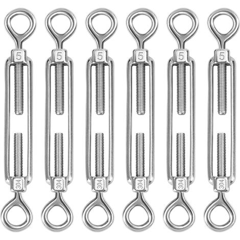 M5 Tendeur Cable Acier Inoxydable, Lot de 6 Tendeur de Fil œillet et œillet Réglable Heavy Duty Tension pour Corde Cable Fil à Linge, Grillagefor Sun Shade Installation